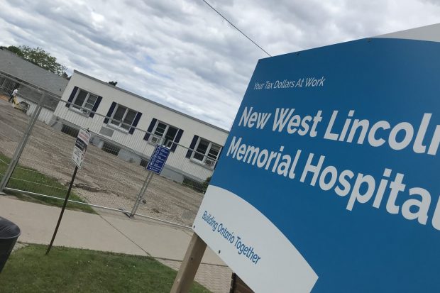 Signage outside W L M H reading New West Lincoln Memorial Hospital
