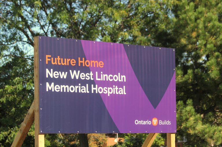 Sign that reads: Future Home New West Lincoln Memorial Hospital, Ontario Builds